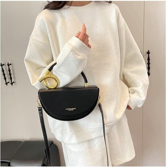 Black PU Leather Slouchy Saddle Bag for Women - Versatile Crossbody, Shoulder, T - Picture 2 of 7